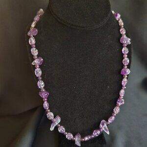 Handcrafted Artisan Carved Amethyst Faceted Fluorite Necklace